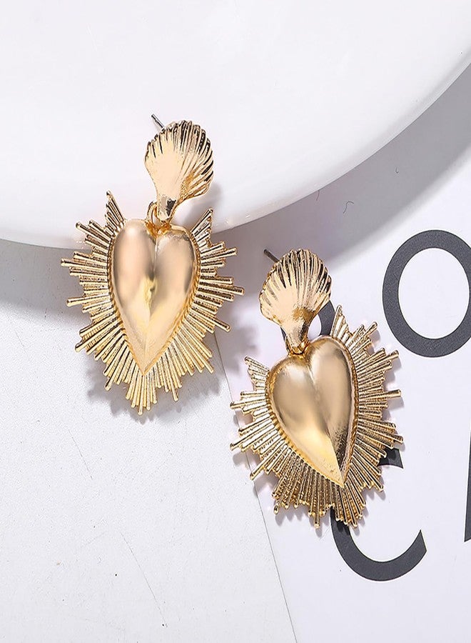 Aktully Heart Drop Earrings for Women Chunky 18K Gold Plated Heart Statement Dangle Earrings Dainty Boho Shell Earrings Gold Statement Earrings Trendy Jewelry for Women(Gold) - Image 5